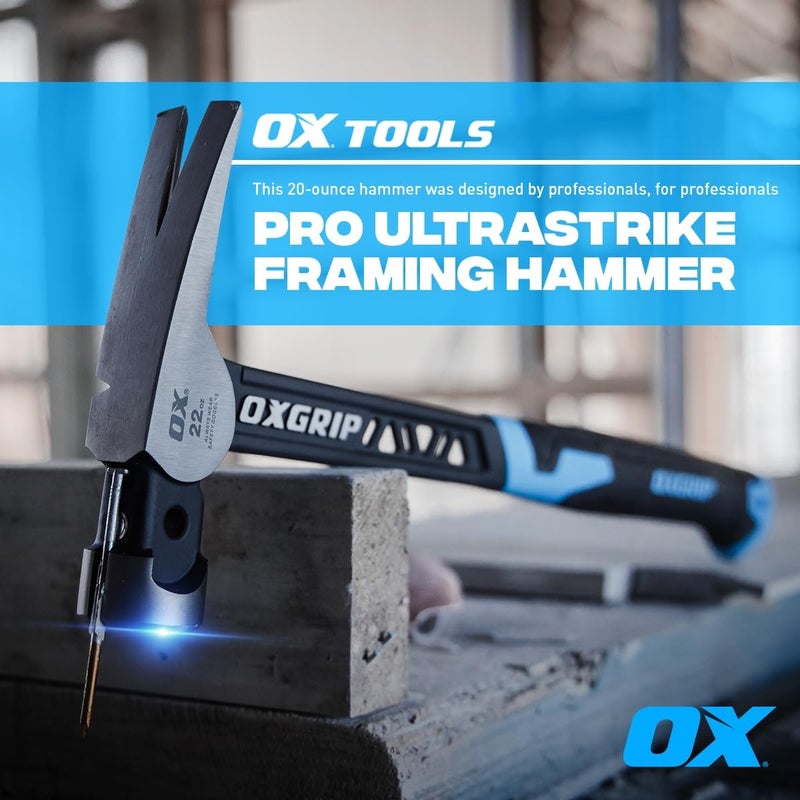Ox أدوات مطرقة مخلبية ذات وجه أملس مضادة للاهتزاز بتصميم متوازن - مطرقة تأطير برأس 20 أونصة ولوحة ضربة كبيرة - مشغل مسمار مغناطيسي - مطارق النجارة -P087320 - Image 3
